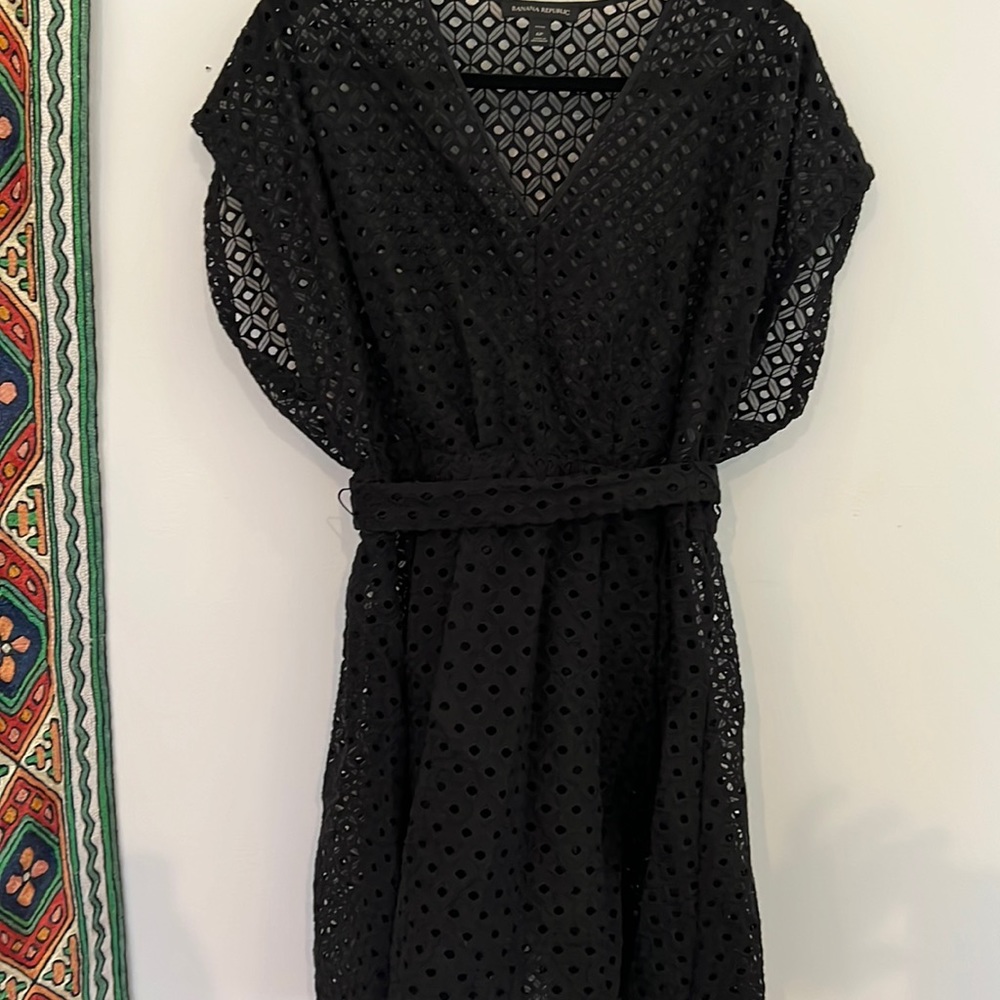 Banana Republic black eyelet midi dress with v-neck